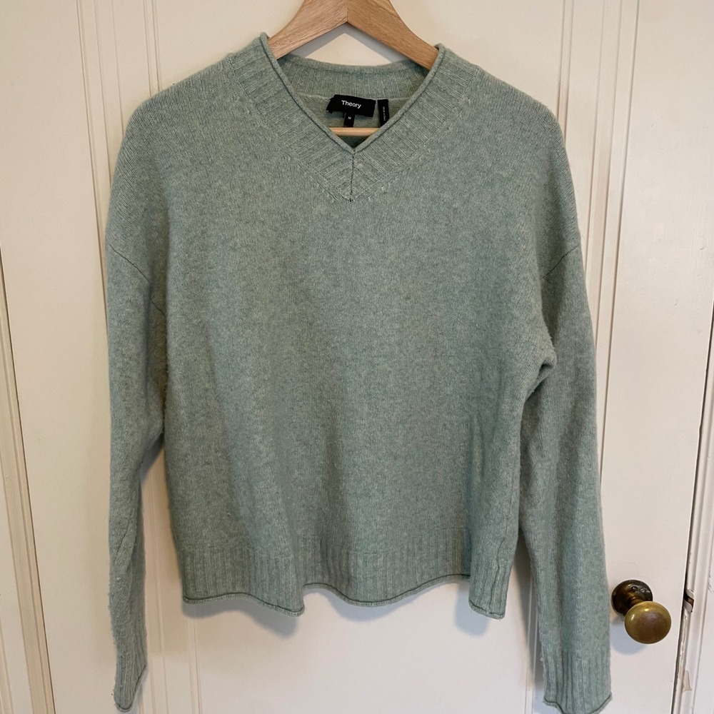 Theory Light Wool Blend V-Neck Sweater Mint Green Size Medium‎